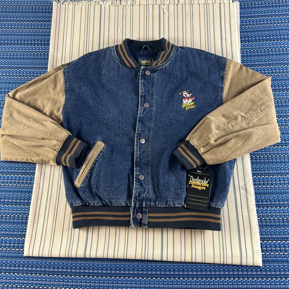 NEW VTG 90s Dunbrooke Jacket Mens Large Denim Blue Beggin Strips NOS #8491